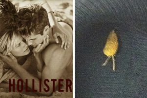 At right, a photo of what one Hollister employee says is a "bedbug exoskeleton on a hoodie."